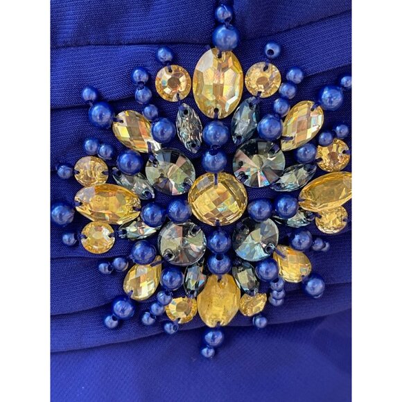 Jessica Howard Royal Blue Tiered Cocktail Dress Size 10 w/ Brooch Embellishment - Picture 3 of 8